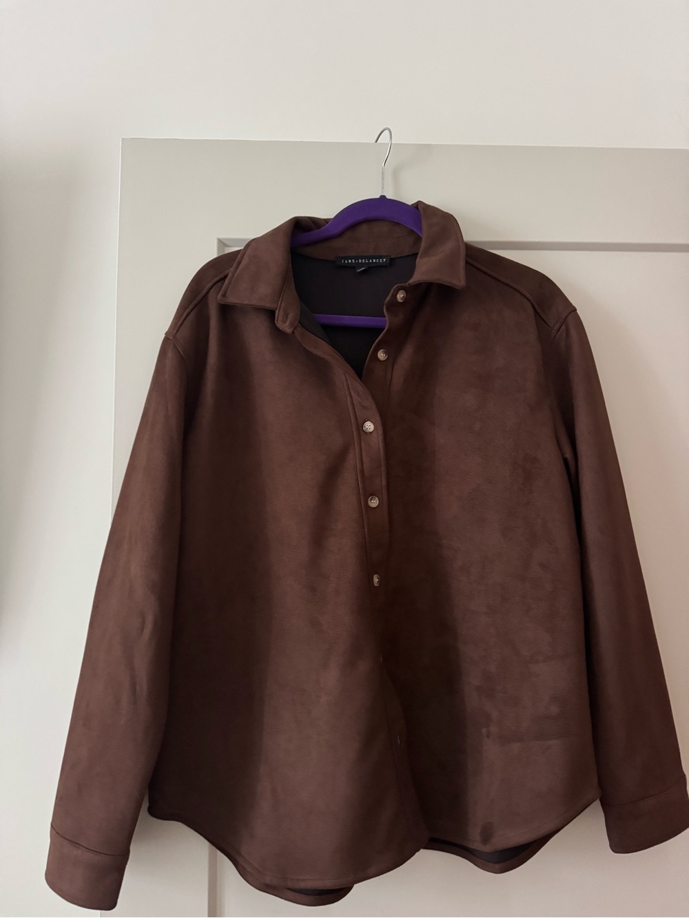 Brown Suede Button-Front Jacket